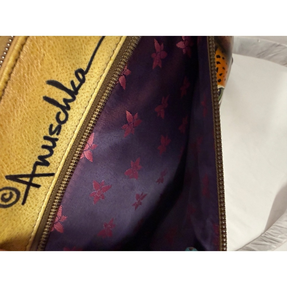 ANUSCHKA  AFRICAN LEOPARD CAT PURSE Hand-Painted Leather Crossbody‎ NEW RARE - Picture 6 of 15